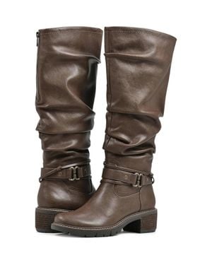 White Mountain Crammers Boots Leather Ankle Strap Knee-High Lion386 - Brown
