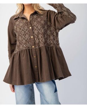 Easel Star Sparkle Mix Baby Corduroy Tunic Top - Brown