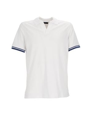 Fay Striped Cuffs V Neck Polo Shirt - White