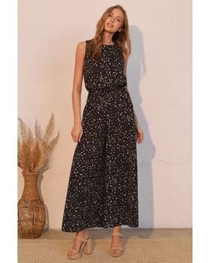 TRUEDAMES Ink Spot Sleeveless Bubble Jumpsuit - Black
