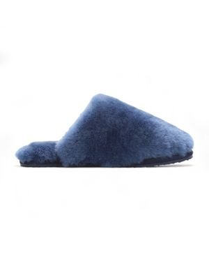Infinity Leather Sheepskin Slippers Warm Winter Fur Mule - Blue