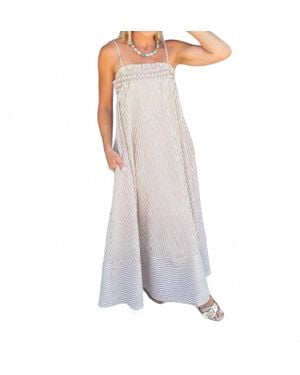Blu Pepper Embroidered Smocked Striped Tunic Maxi Dress - Gray