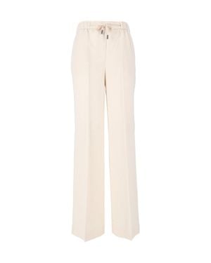 Peserico Relaxed High Elastic Waist Wide-Leg Pants - White