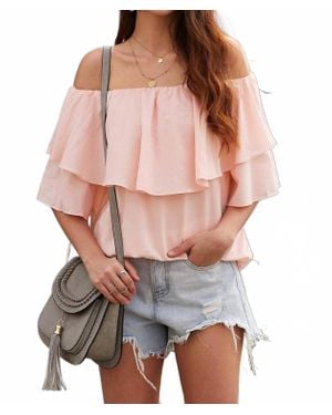 Shiying Fashion Breeze Frilling Off Shoulder Top - Pink