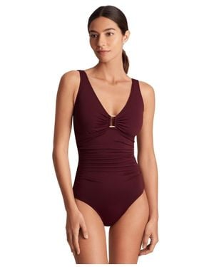 Ralph Lauren Beach Club Swimsuits Ruffle One-Piece Buu472 - Purple