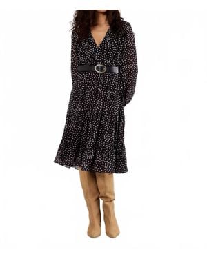 Apricot Polka Dot Chiffon Wrap Dress - Black