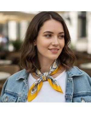 TRUEDAMES Geometric Pattern Printed Square Silky Satin Bandana Scarf - Yellow