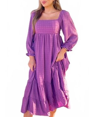 In The Beginning Puff Sleeve Midi Dress - Purple