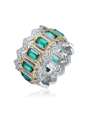 Rachel Glauber Two-Tone Plated And 14K Plated With Colored Cubic Zirconia Coctail Ring - Blue