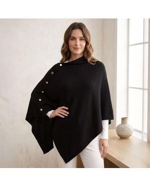 TRUEDAMES Convertible Button Detail Asymmetrical Poncho Wrap Shawl - Black
