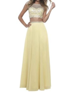 Blush Prom Hand Beaded Chiffon Two Piece Gown - Yellow