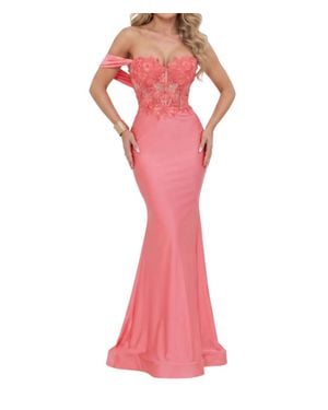 Terani Off-Shoulder Trumpet Long Prom Dress - Pink