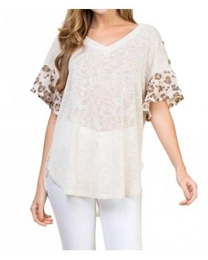Emerald Collection Lace Button Trim V Neck Top - White