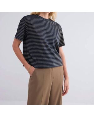 Summum Lurex Stripe Short Sleeve Top - Blue