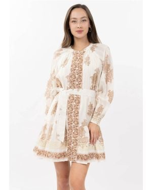 Uncle Frank Metallic Trim Paisley Dress - Natural