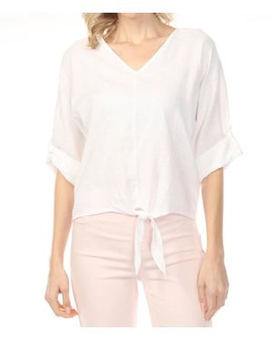 Charlie b Roll-Up Sleeve Front Tie Top - White