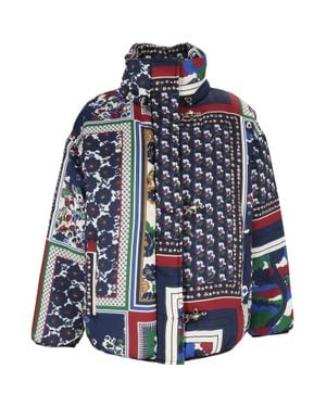 Fay Patchwork Design Padded Bomber Jacket With High Collar - Blue