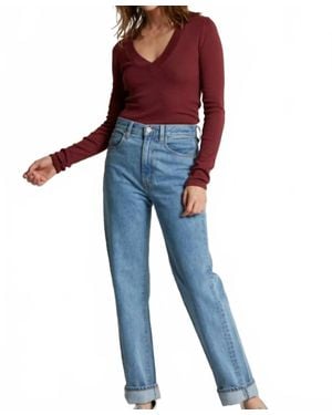 PERFECTWHITETEE V-Neck Rib Long Sleeve Tee - Blue