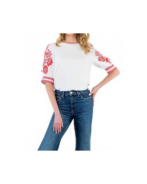 Thml Embroidered Puff Sleeve Textured Top - Blue