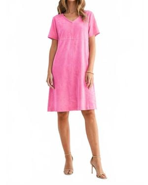 Joh Audrey Suede V-Neck Dress - Pink