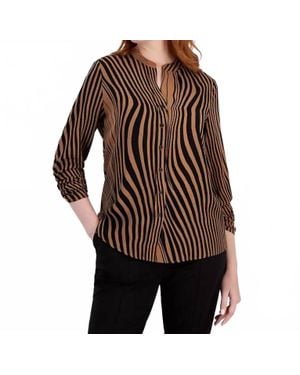Tahari Mixed-Stripe Mandarin Blouse - Black