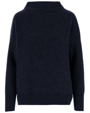 Vince Dark Cashmere Turtleneck Sweater With Ribbed Accents - Blue