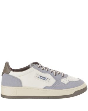 Autry Low Leather Sneakers With Suede Overlays - Gray
