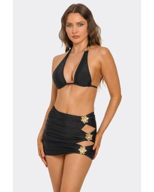 TRUEDAMES Kiki Floral Embellished Bikini & Cover-Up Set - Black