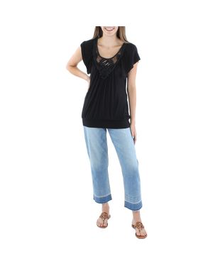 Riley & Rae Woven Flutter-Sleeve Pullover Top - Blue