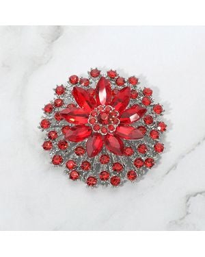 Fashnzfab Vintage Floral Crystal Pin Brooch - Red