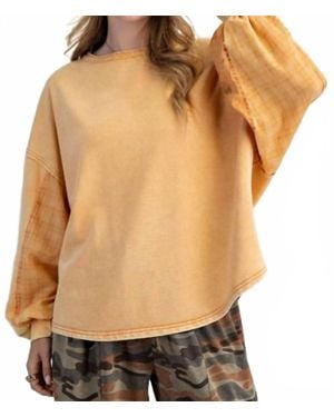 Easel Dolman Mixed Terry Pullover Sweater - Orange