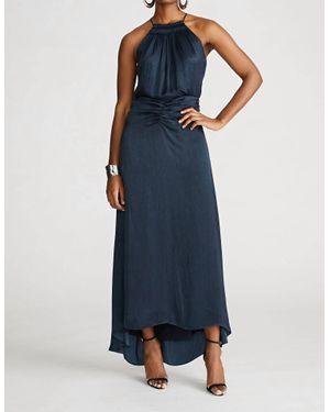 Halston Slub Micro Satin Gown - Blue