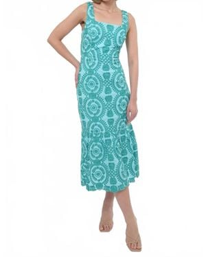 Adelyn Rae Rose Cotton Eyelet Embroidered Midi Dress - Blue