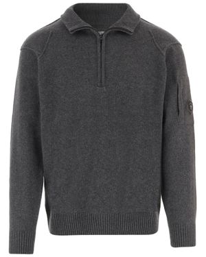 C.P. Company Dark Wool-Blend Half-Zip Knit - Gray