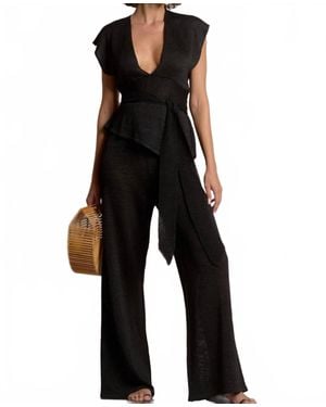 Elan Sophia Plunge V-Neck Blouse - Black