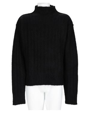 Rick Owens Ribbed Knit Sweater With Slightly Ruffled Neckline - Black