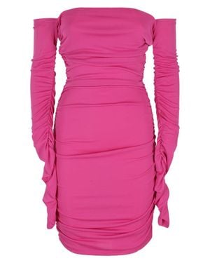 ANDAMANE Fuchsia Off-Shoulder Mini Dress With Draped Sides - Pink