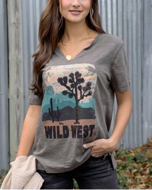 Grace and Lace Wild West Washed And Worn Tee - Gray