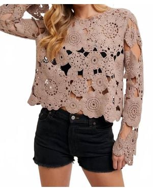 Bluivy Bell Sleeve Sheer Crochet Top - Black