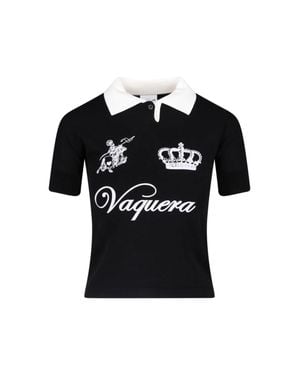 VAQUERA Graphic Print Cropped Polo - Black