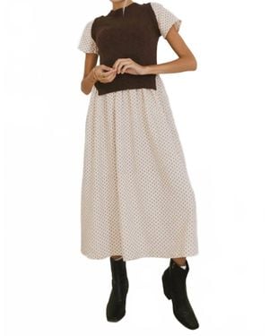 Things Between Violette Mixed Knit Printed Sweater Dress - Natural