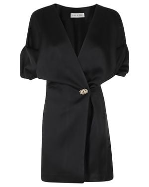 Raquel Diniz Anastasia V-Neck Jeweled Button Acetate-Blend Mini Dress - Black