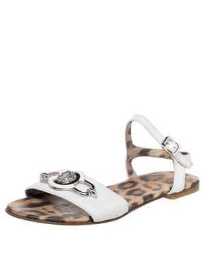 Roberto Cavalli Leather Embellished Flat Sandals - Metallic