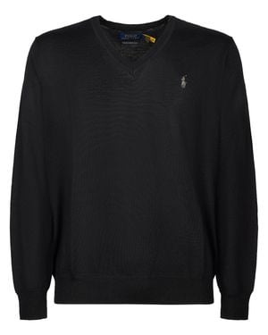 Polo Ralph Lauren V-Neck Long-Sleeve Wool Pullover Sweater - Black