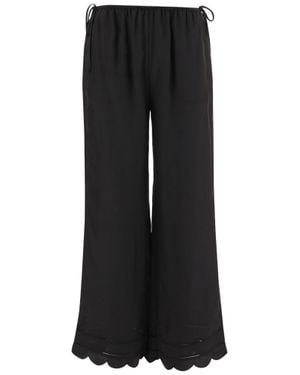 THE GARMENT Wide-Leg Silk Pants With Wavy Hem And Adjustable Waist - Black
