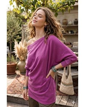 SurelyMine Weekend Wander Off-Shoulder Oversized Top - Purple