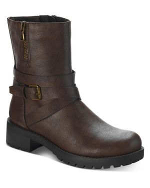 Sun & Stone Stellaa Faux Leather Lugged Sole Motorcycle Boots - Black