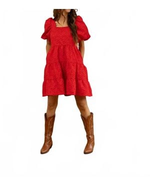 Southern Grace Jacquard Babydoll Mini Dress - Red