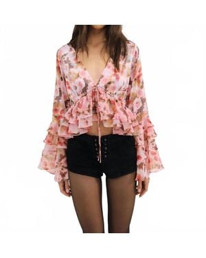 For Love & Lemons Fallen Floral Top - Red