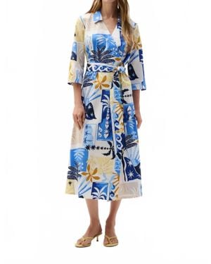 Joseph Ribkoff Tropical A-Line Wrap Dress - Blue